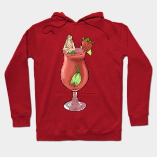 Strawberry Daiquiri Mermaid Cocktail Illustration Hoodie